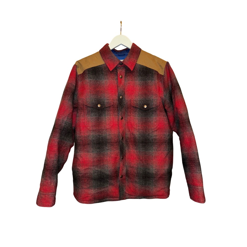 Vintage Woolrich Flannel‎ Lined Shirt Jacket Quilted Shoulder / Elbow Patch